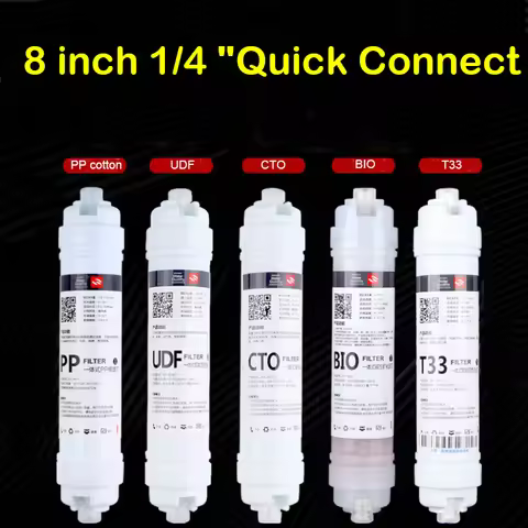8 Inch 1/4" 6.4mm Quick Connect Water Filter Element Replacement Small T33/BIO/CTO/PP Cotton/UDF Wat
