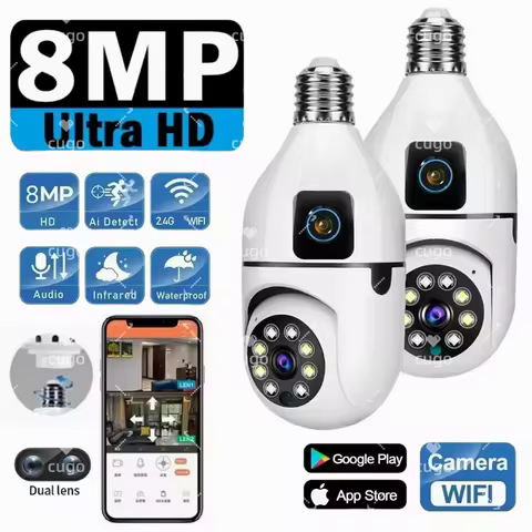 8MP E27 Bulb WIFI Camera 8X Zoom Dual Lens Indoor Surveillance Human Tracking Wireless Two-way Audio