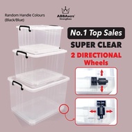 Abbaware Clear Storage Box Transparent (30L/50L/80L) Kotak Simpanan roda/Storage Box with wheels/ St