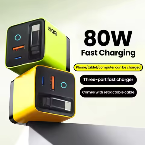 USB 80W GaN Charger 3 in 1 Type C Fast Charging Phone Travel Adapter Type C Fast Charging Cable For