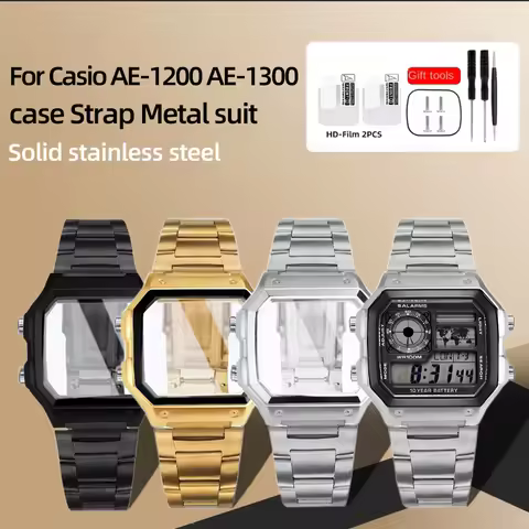 Mod Kit AE1200 For Casio AE-1200 AE-1300 Stainless Steel Bracelet Silver Black Gold black case bezel