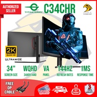 TITAN ARMY 34” Curved Ultrawide 2K 144Hz 1ms Gaming Monitor (C34CHR)