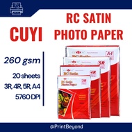 CUYI RC Satin Photo Paper Resin Coated Inkjet Photo Paper 260gsm 3R/4R/5R/A4 20sheets