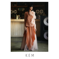 Set ( Square Smock Top Ruffle & Skirt Tulle ) - Peach