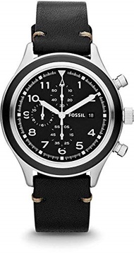 Fossil JR1440 Men s Compass Leather Band Black Dial Chronograph Watch