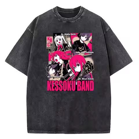 Vintage Men Printed Tshirts Bocchi Club Music Band Anime Bocchi The Rock Cotton Tops Creative Crew N
