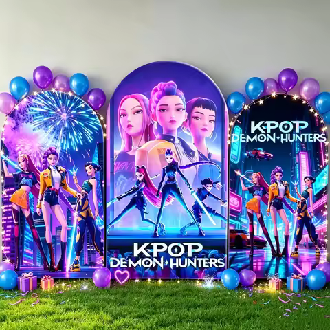 Kpop Demon Hunter Arched Backdrop Cover Girl Group Idol Girl Birthday Party Decoration Baby Baptism 