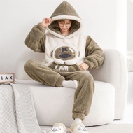 Pajamas Men Style Winter Thickened Fleece Coral Fleece Youth Plus Size Cartoon Suit 2026 Home Servic