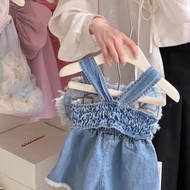 女童套装2023夏季新款软牛仔吊带套装女宝宝爱心背心短裤两件套潮Girls' set 2023 summer new soft denimguoja010.my