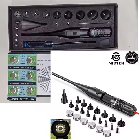 2025 Red Bore Sighter Collimator Kit with Box Carry Sight 177 to .64 Caliber Hunting Boresighter