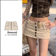 กระโปรงสั้นผ้าคอร์ดูรอยยีนส์ทรงเอเซ็กซี่สำหรับผู้หญิง ดีไซน์เก๋ไก๋ สไตล์ Y2K กระดุม ซิป กระโปรงสั้นท