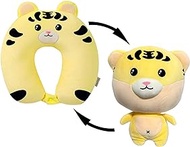 AABOOST 2 in 1 Tiger Travel Neck Pillow That transforms into Soft Adorable Stuffed Animal, Ultimate Kids Travel Pillow Comfort, Neck Support Memory Foam Pillow for Airplane, car or Home