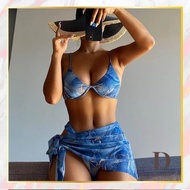 Bikini Swimsuit Three Piece Swimsuit 3pcs Marble Texture Transparent OuterWanita Import Fashion Biki