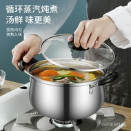 Bayco 304Stainless Steel Stockpot Household Double Bottom Soup Pot Cooking Noodles and Porridge One Pot Multi-Purpose Thickened Stew-Pan Coal-Fired Induction Cooker Universal