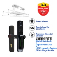 FREE Installation SINGGATE FR009 + FM021 + LS026 Mega Bundle Digital Door Lock + Digital Gate Lock + Laundry Rack