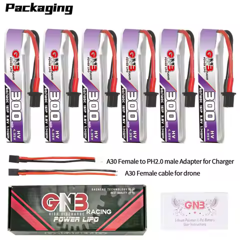 GAONENG GNB LiHV 1S 3.8V 300mAh 60C A30 Cabled LiPo Battery