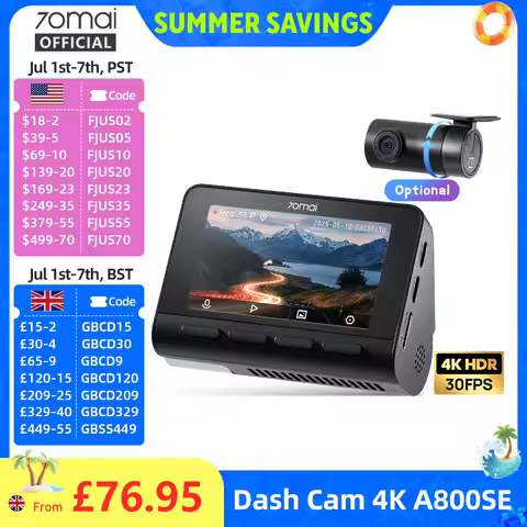 70mai 4K Dash Cam A800SE Upgraded Version of 70mai A800S Voice Control Supercapatior GPS ADAS Car DV