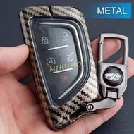 For Cadillac CT4 CT5 XT4 Lyriq Metal Car Key Fob Cover Case Ring Chain Keychain Carbon Fiber Accesso