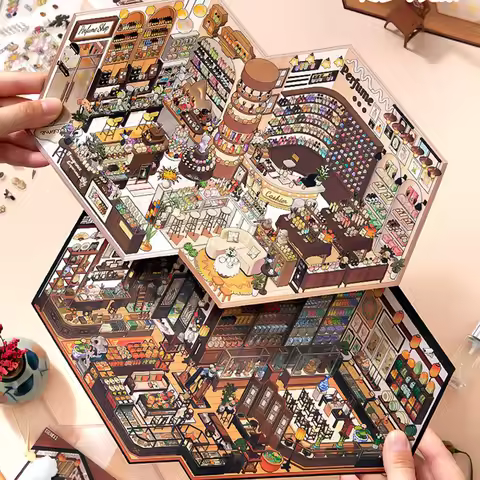 Mr.Paper Shop Management Diorama Stickers 4.0, 3D Miniature House Scene Decals for Journal Scrapbook
