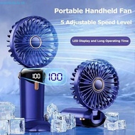 SEVENHOME3E Rechargeable Fan, 90° Adjustable LED Digital Display Portable Handheld Fan, Phone Stand 