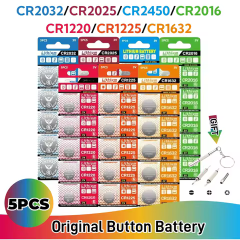 5PCS CR2032 CR2025 CR2450 CR2016 CR1632 CR1225 CR1220 3V Lithium Button Batteries For Watches Toys R