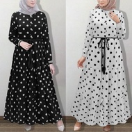 Dress Retro Polkadots Tema Retro Saloma 60an 70an Dinner Hitea Long Sleeve Ruffle Hem Polka Dots Bel