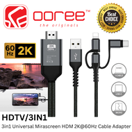 3IN1 UNIVERSAL MIRASCREEN HDTV CABLE HDMI 2K@60Hz TO HDMI ADAPTER CABLE (LIGHTNING / MICRO / TYPE-C), SCREEN MIRRORING, ABS, 1 METER - HDTV/3IN1