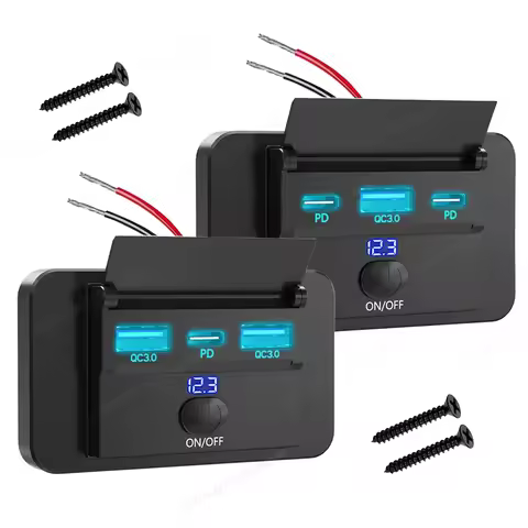 12V RV USB C Outlet Fast Car Charger Socket 36W PD & QC3.0 Car Power Outlets with LED Voltmeter for 