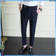 VENGOZ - Men's Formal Pants Classic Double Button Gurkha Pants Black