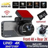【4K Front+2K Rear】3inch Screen 4K WIFI Dual-Channel Dashcam Recorder Support G-SensorNight Vision Vi