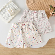 Girls 2025 Summer Shorts Children All-Match Heart-Shaped Floral Pants Female Baby Loose Hiking Pants