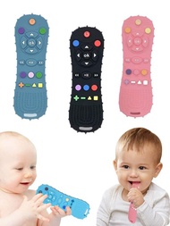 1入組隨機顏色寶寶電視遙控器形狀玩具硅膠咬嚼握取運動遊戲早期智力開發感官玩具幼兒(部分零件隨機發送)