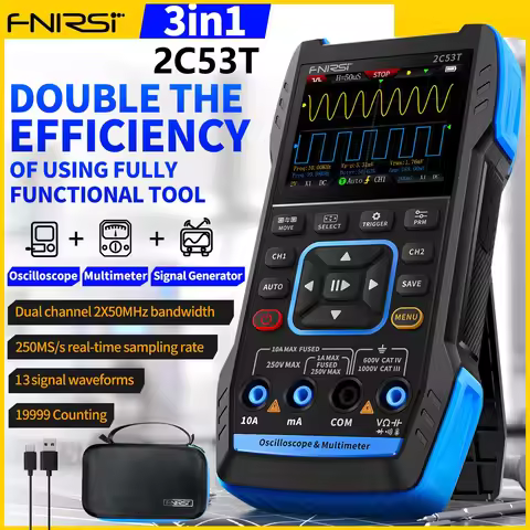 FNIRSI 2C53T Upgrade 50MHz Handheld Digital Oscilloscope Multimeter Signal Generator 3 in 1 Dual Cha