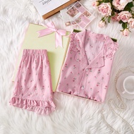 ชุดเสื้อกั๊กสั้น 2 ชิ้น ผ้าชีฟอง สดใส สวมใส่ที่บ้าน เซ็ตเสื้อคาร์ดิแกนกระโปรงลายดอกกุหลาบ ปล่อยพริ้ว