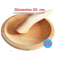 Cobek Kayu + Ulekan Coet Kayu Asli Ukuran 16182022