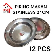 12 PCS Piring Makan Stainless 1 Lusin 20 cm / 22 cm / 24 cm  / Piring Makan Bahan Tebal