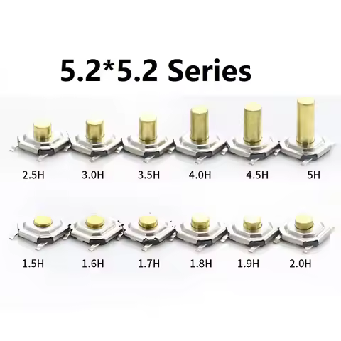 100PCS 5.2x5.2mm Height From 1.5mm To 9mm Momentary Metal Tactical Push Button Switch SMT 4PIN Mini 