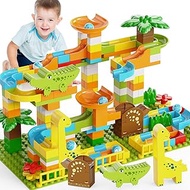 JIXIn Dinosaur Marble Run Building Blocks 187Pcs/ Compatible with Lego DUPLO - Fun Jungle Theme Marb