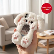 Cute Plush 3 Inch Photocard Holder Campus Card Case Big Ears Rabbit Keychain Pendant Stationery  Pem