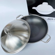 304 Stainless Steel Large Wok Double Ear Non-Stick Pan No Fume Wok Induction Cooker Universal Thicke