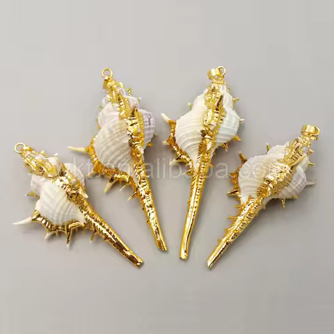 WT-JP023 WKT Beautiful Natural White Trumpet Shell Pendant With Full Gold Surround For Women Anniver