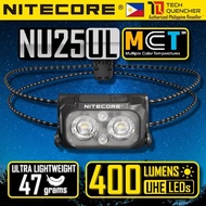 Outdoor Camping Nitecore NU25 UL MCT Headlamp 400 Lumens - Lightweight 47g - USB-C Rechargeable Batt