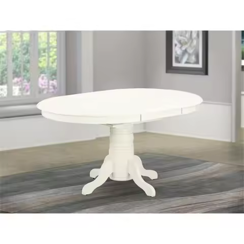 Dining Room Table - An Oval Kitchen Table Top with Butterfly Leaf & Pedestal Base, 42x60 Inch, Linen