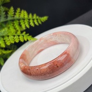 精品 橘粉珊瑚玉手鐲 61MM 冰潤高瓷玉化 檸檬片鳳尾紋 愉悅信心