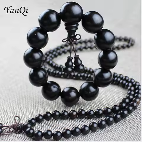 Yoga Buddhist Mala Natural EBONY Wooden Beads Buddha Bracelet Meditation Prayer Bracelet For Women B