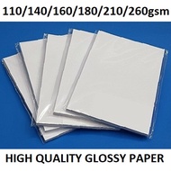 A4 110gsm/140gsm/160gsm/180gsm/210gsm/2600gsm Photo Glossy paper 100sheet
