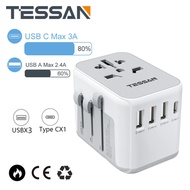 TESSAN Travel Charger Travel Adapter Type C Travel Plug Universal Adapter SG/US/AU/EU Adaptor Universal Socket with 3 USB Ports+(1 USB C),International Adapter Adaptor Wall Socket