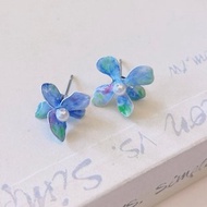 【AurorA百寶盒】A009─畫家系列─莫內小花─藍─耳針(夾)