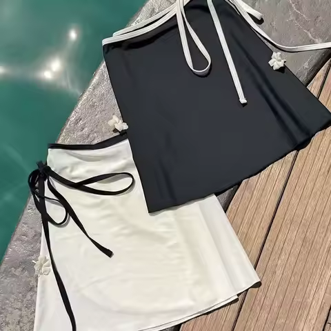Pure Color Bikini Anti-Light Skirt Separate One-Piece Beach Vacation Skirt Korean Version New Ins St