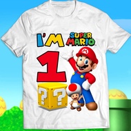 Mario Birthday Theme Party Kids Tshirt Number